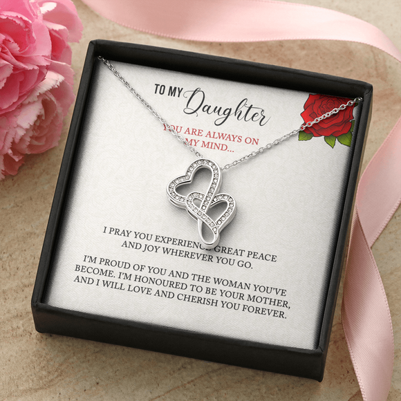 You Are Always On My Mind Message Card Double Hearts Necklace - Gift For Daughter Silver | iPlexy Online Gift Shop