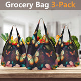 3 Pack Of Whimsical Butterfly Grocery Bags
