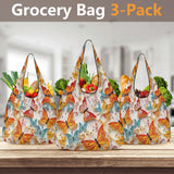 3 Pack Of Quilt Butterfly Grocery Bags