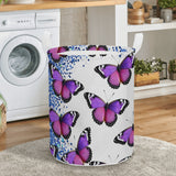 Purple Butterfly Round Laundry Basket