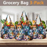 Cute Cat Face Grocery Bags - 3 Pack