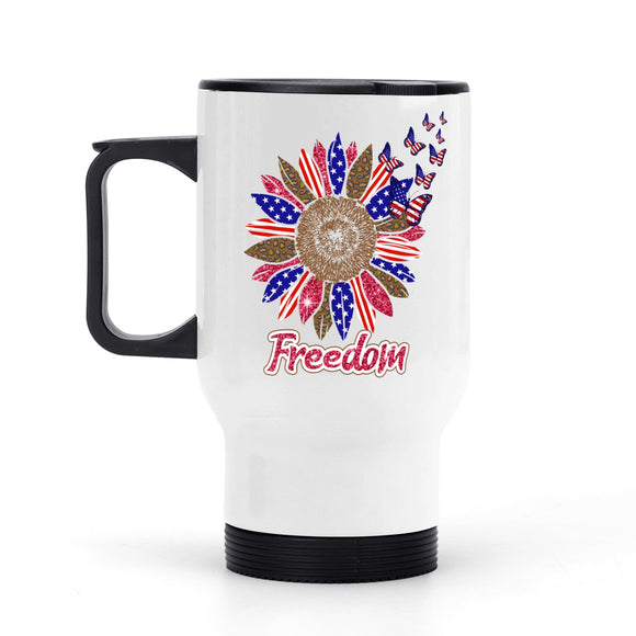 Freedom Butterfly Sunflower Travel Coffee Mug
