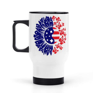 U S Flag Butterfly Sunflower Travel Coffee Mug