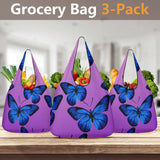 Blue Butterfly Grocery Bags - 3 Pack