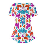 Multi-Color Butterfly Women's V-Neck Top Blouse
