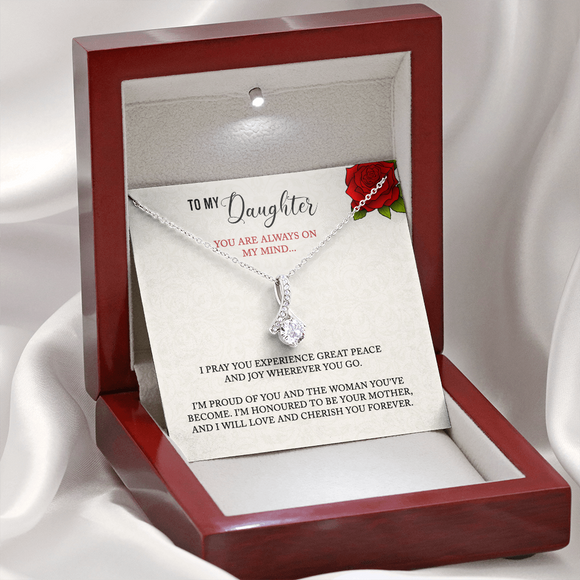 You Are Always On My Mind Message Card Alluring Beauty Silver Necklace - Gift For Daughter Mahogany Style Luxury Box | iPlexy Online Gift Shop