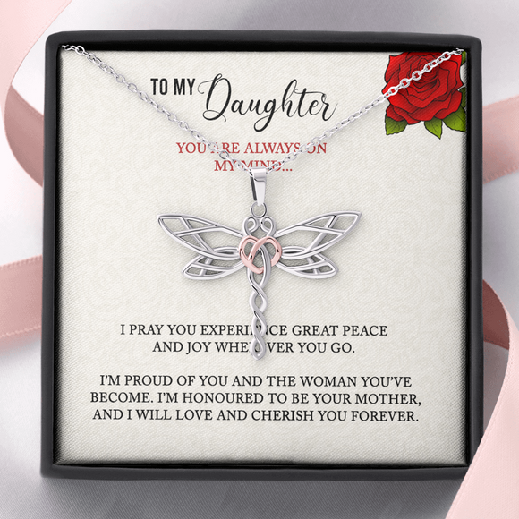 You Are Always On My Mind Message Card Dragonfly Necklace - Gift For Daughter Silver | iPlexy Online Gift Shop