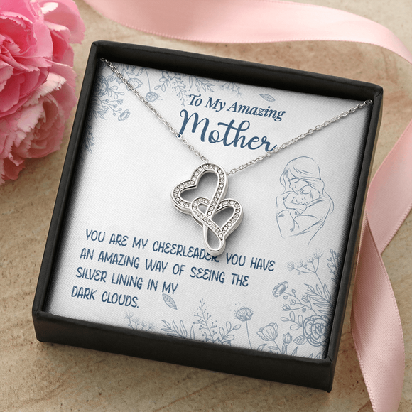 You Are My Cheerleader Message Card Double Hearts Necklace Silver - Gift For Mother | iPlexy Online Gift Shop