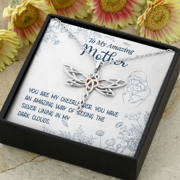 You Are My Cheerleader Message Card Dragonfly Necklace - Gift For Mother Silver | iPlexy Online Gift Shop