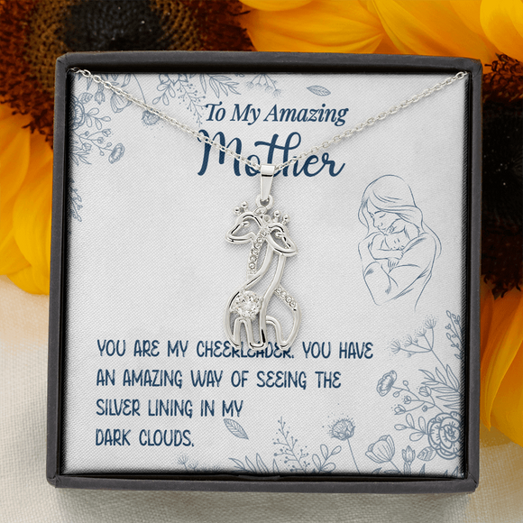 You Are My Cheerleader Message Card Giraffe Necklace - Gift For Mother Silver  | iPlexy Online Gift Shop