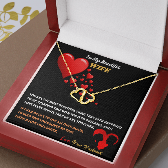You Are The Most Beautiful Thing Message Card 10K Gold Hearts Necklace - Gift For Wife | iPlexy Online Gift Shop