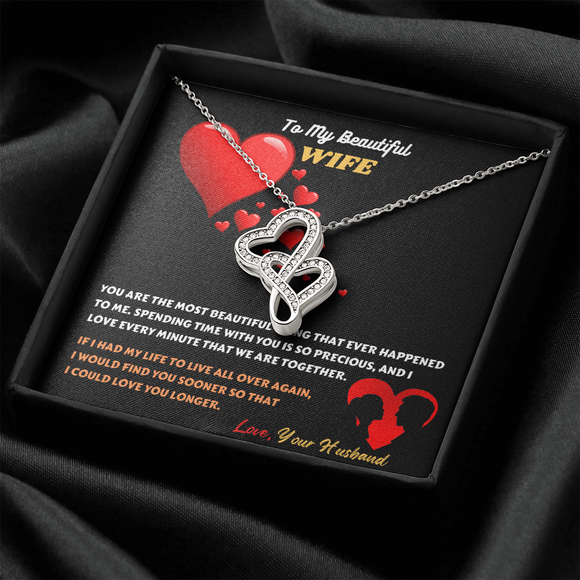 You Are The Most Beautiful Thing Message Card Double Hearts Necklace - Gift For Wife | iPlexy Online Gift Shop