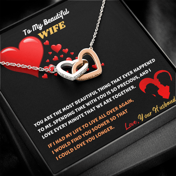 You Are The Most Beautiful Thing Message Card Interlocking Heart Necklace - Gift For Wife | iPlexy Online Gift Shop