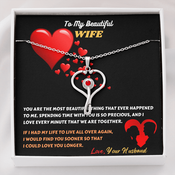 You Are The Most Beautiful Thing Message Card Stethoscope Necklace  Silver - Gift For Wife | iPlexy Online Gift Shop