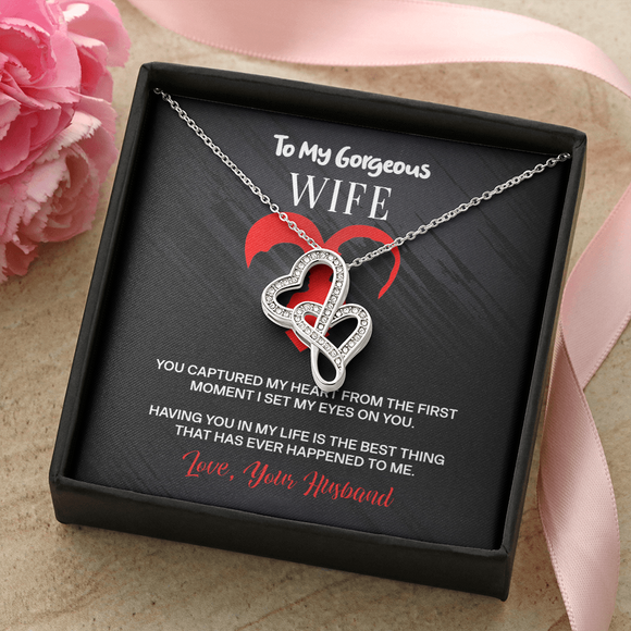 You Captured My Heart Message Card Double Hearts Necklace  Silver - Gift For Wife | iPlexy Online Gift Shop