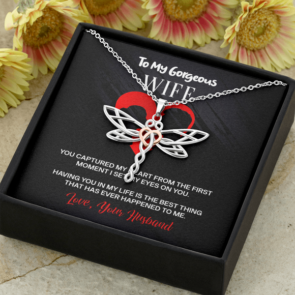You Captured My Heart Message Card Dragonfly Necklace Silver - Gift For Wife | iPlexy Online Gift Shop