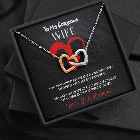 You Captured My Heart Message Card  Interlocking Heart Necklace Silver - Gift For Wife | iPlexy Online Gift Shop