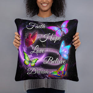 Faith Hope Believe Dream Butterfly Pillow With Stuffing