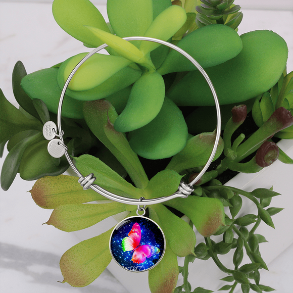 Colorful Butterfly Bangle With Circle Pendant