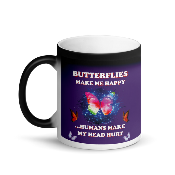 Butterflies Make Me Happy Matte Black Magic Mug